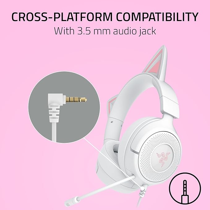 Razer Kraken Kitty V3 X Wired Gaming Headset, Kitty Ears, White | HyperClear Cardioid Mic, 40 mm Drivers, 7.1 Surround Sound, Comfy Ear Cushions, Cross-Platform via 3.5mm PC, PS5, Xbox - Image 6