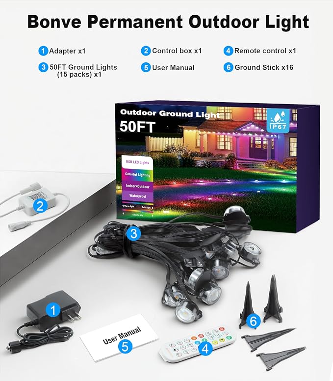 50Ft Permanent Outdoor Ground Lights Smart Color Changing, Pathway Christmas Lights Waterproof, Walkway Lighting for Outside Garden Back Yard Driveway Patio Sidewalk Landscape Path Decorations - Image 8