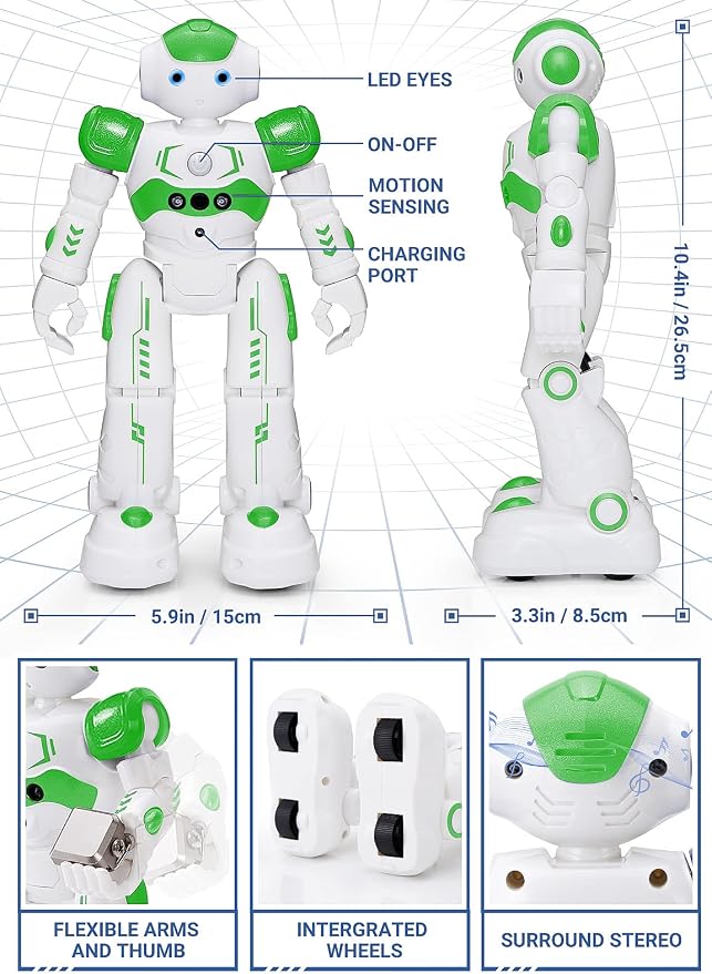KingsDragon RC Robot Toys for Kids, Gesture & Sensing Remote Control Robot for Age 4 5 6 7 8 Year Old Boys Girls Birthday Present (Green) - Image 2