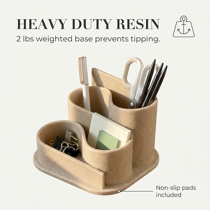OAKOA Aesthetic Desk Organizer - Modern Desk Accessories - Boho Pen Holder | Beige Aesthetic Desk Accessories - Modern Cute Desk Organizer - Neutral Boho Desk Accessories - Desk Essentials for Women - Image 3