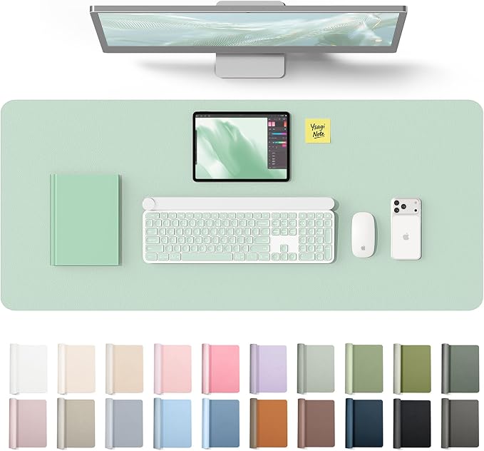 YSAGi Leather Desk Protector, Office Mat, Large Mouse Mat, Non-Slip PU Leather Blotter, Laptop Desk Mat, Waterproof Writing Pad for Office and Home(Pale Green, 42" x 17.2") by YSAGi