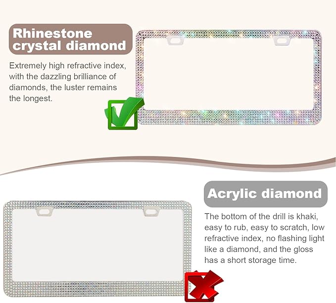 QUANQIUFEI Bling License Plate Frames for Women, Sparkly Rhinestone Diamond Car Accessories with Glitter Crystal Caps (1 Pack Colorful) - Image 4