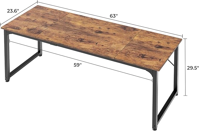 Huuger Computer Desk, 63 Inch Office Desk, Gaming Desk with Storage, Writing Desk Work Desk for Home Office, Study, Modern Simple Desk, Large Legroom, Metal Frame, Rustic Brown - Image 3