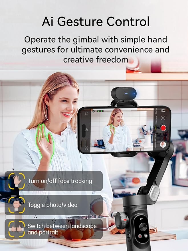 AOCHUAN 3-Axis Gimbal Stabilizer for Smartphone Smart AI XPro Black & B10 Storage Bag & E10 Extension Rod - Image 8