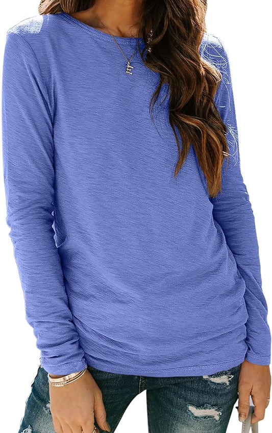 Sherosa Womens T Shirts Long Sleeve Crew Neck Shirts Basic Tee Tops Blouse by Sherosa