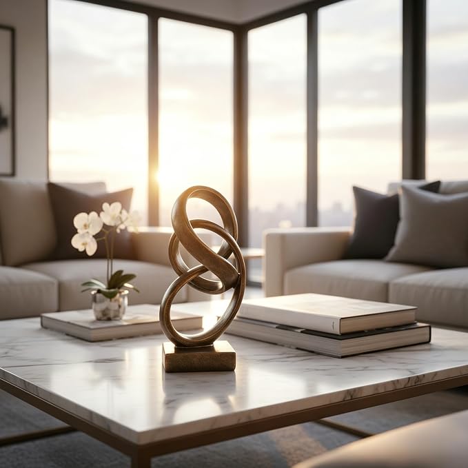 10" Modern Abstract Ribbon Decorative Sculpture, Knot Sculptures,Home Decor,Coffee Table Statues,Dining Living Room Desk Decor（Bronze Colored） - Image 7