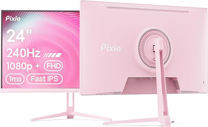 Pixio PX249 Wave Pink 24 inch 240Hz Refresh Rate FHD 1080p Resolution Fast IPS Panel 1ms GTG Response Time Built-in Speakers Gaming Monitor with Adaptive Sync by Pixio