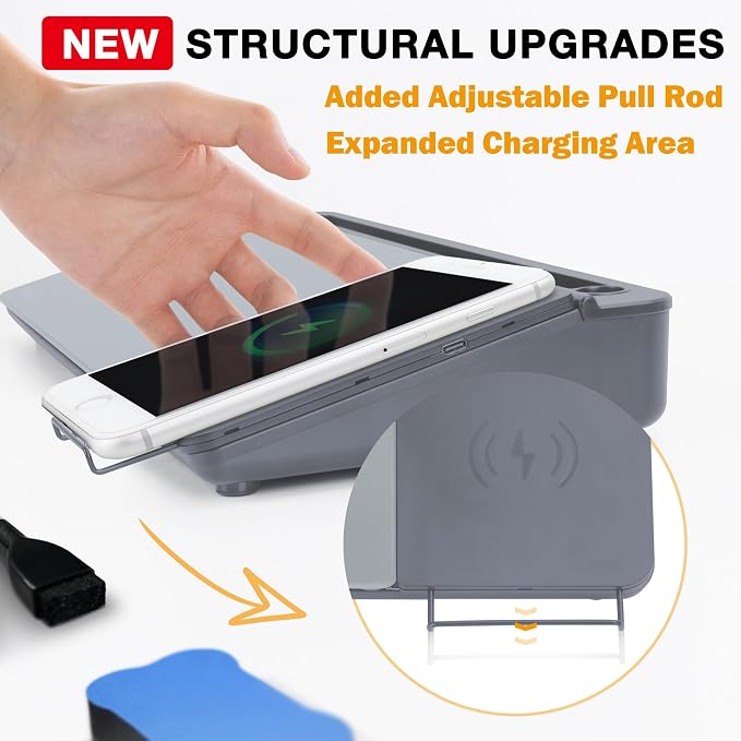SELEAD Desktop Glass Whiteboard with Wireless Charger Station, Dry Erase White Board Computer Pad Keyboard Stand with Organizer for Home, School, Office Desk Accessories, Gray - Image 3
