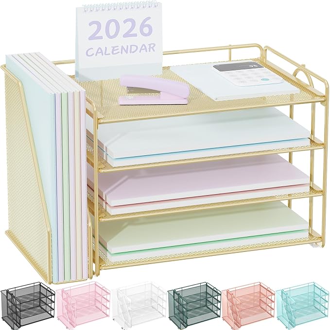 Spacrea Desk Organizers and Accessories, Paper Organizer for Desk with File organizer, Desk Accessories & Workspace Organizers for Office Supplies (Gold) by Spacrea