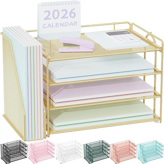 Spacrea Desk Organizers and Accessories, Paper Organizer for Desk with File organizer, Desk Accessories & Workspace Organizers for Office Supplies (Gold) by Spacrea