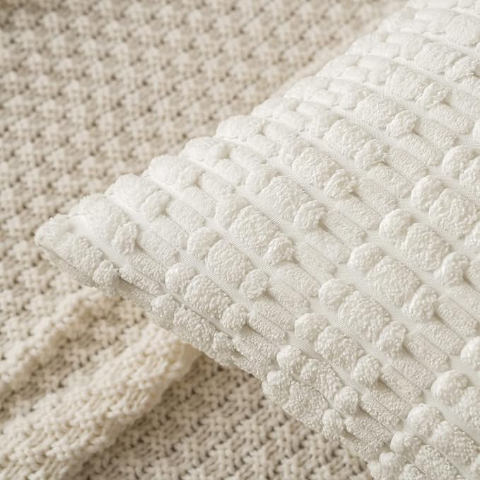 MIULEE Pack of 2 Corduroy Decorative Throw Pillow Covers 18x18 Inch Soft Boho Striped Pillow Covers Modern Farmhouse Home Decor for Sofa Living Room Couch Bed Pure White - Image 8