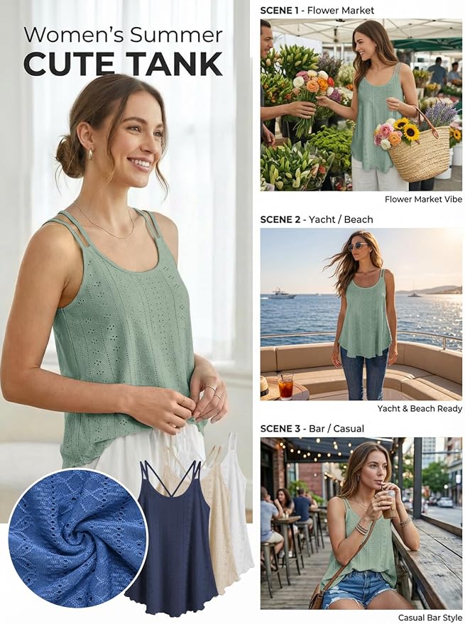 ATHMILE Women's Tank Tops Sleeveless Summer Top Spaghetti Strap Spring Shirt Loose Fit Beach Vacation 2026 Casual - Image 4