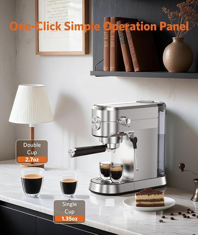 COWSAR Espresso Machine,Expresso Coffee Machines,Espresso Maker with Milk Frother Steam Wand & 40oz Removable Water Tank，Stainless Steel Compact Cappuccino & Latte Machine - Image 4