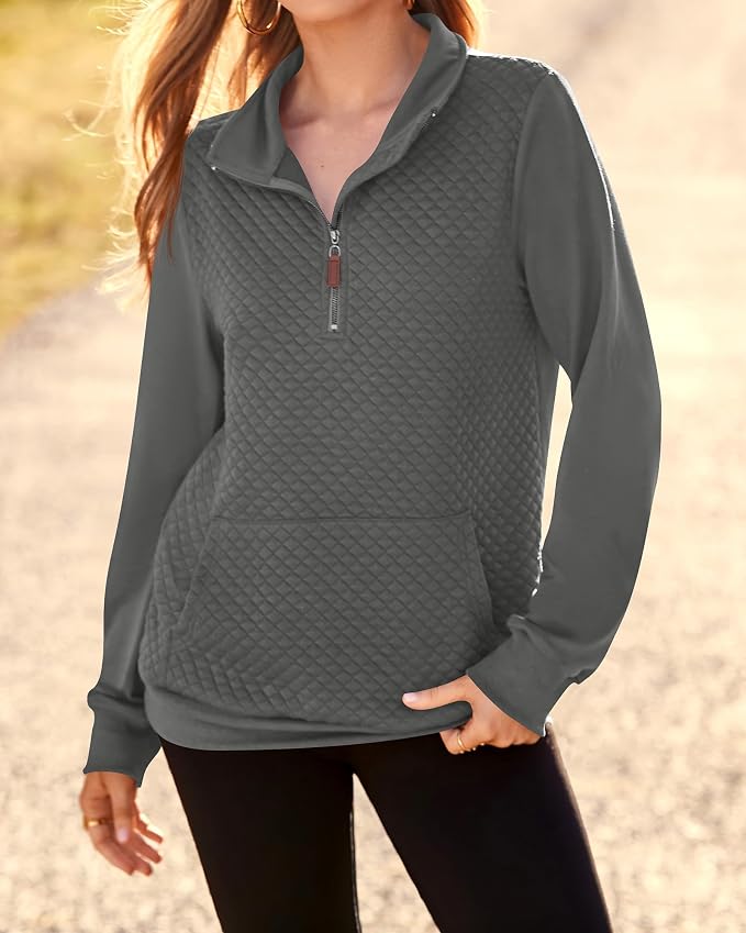 BTFBM Women Fashion Quilted Pattern Lightweight Zipper Long Sleeve Plain Casual Ladies Sweatshirts Pullovers Shirts Tops - Image 8