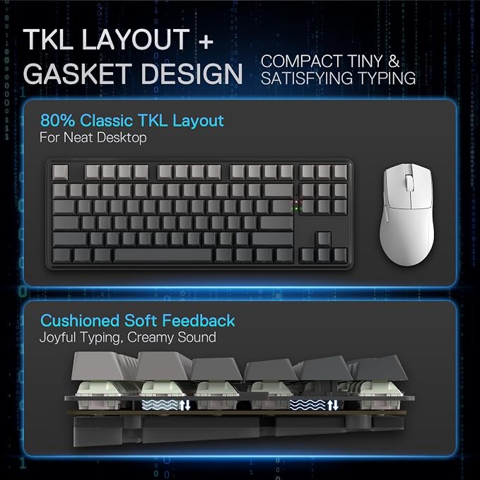 Redragon K707 PRO GB 80% Gasket RGB Gaming Keyboard, 3-Modes Wireless TKL Mechanical Keyboard w/Hot-Swap South-Facing LEDs Socket, PBT Gradient Keycaps & 5-Layer Noise Dampening, Custom Linear Switch - Image 3