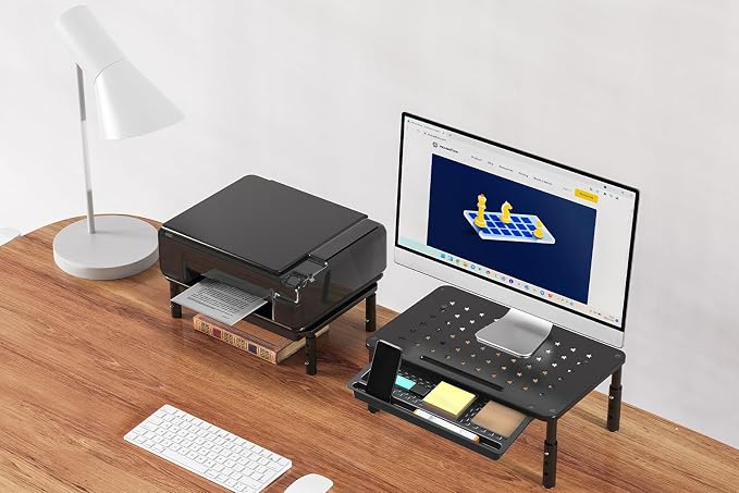 Zimilar 2 Pack Monitor Stand Riser with Drawer, 3 Height Adjustable | Monitor Stand with Unique Star Mesh, Metal Monitor Riser for Computer Laptop Notebook Printer - Image 2