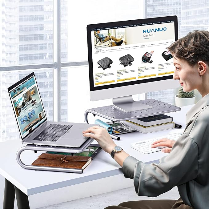 HUANUO Monitor & Laptop Stand - Metal Vented Riser for Screen, Laptops, Printers - Home & Office - Image 5
