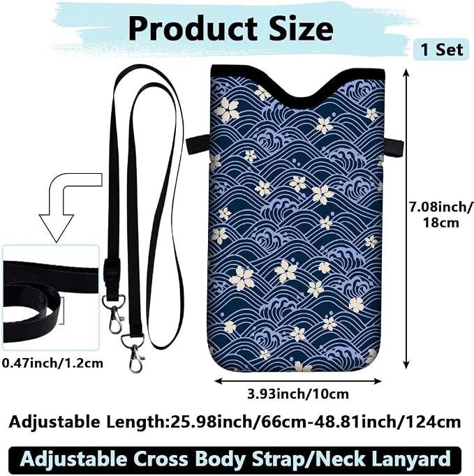 Floral Neoprene Phone Sleeve Pouch with Adjustable Strap Neck Lanyard Fits Most Smartphones 7.1 x 3.9 Inch Cute Cell Phone Crossbody Bag Waterproof Carrying Cellphone Case Bag for Women - Image 2