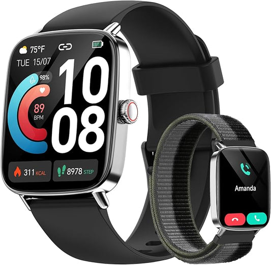 Smart Watch for Men Women, 1.85" HD Smartwatch Compatible iPhone/Samsung/Android (Answer/Make Calls), 100+ Sport Modes Fitness Tracker with Heart Rate/Sleep/SpO2 Monitor, IP68 Waterproof, with 2 Bands by AEAC