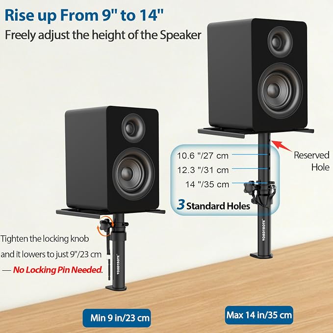 Vondynote Set of 2 Desktop Clamp Speaker Stands Short Studio Monitor Stands Height Adjustable - Image 2