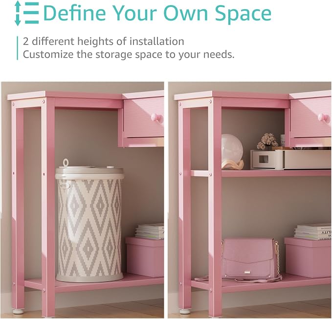 DLisiting Pink Reversible L Shaped Desk with Drawers and Shelves, Small Kids Study Vanity PC Computer Desk with Storage for Girls, Corner L-Shaped Desks for Small Space Bedroom - Image 8