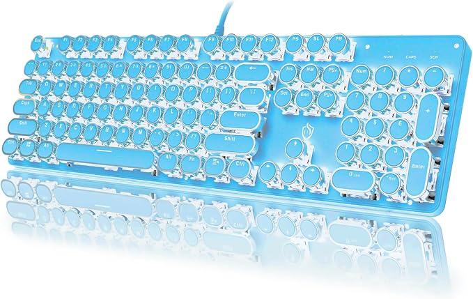 YSCP Typewriter Style Mechanical Gaming Keyboard White Backlit Wired with Blue Switch Retro Round Keycap 104 Keys Keyboard (Blue) by YSCP