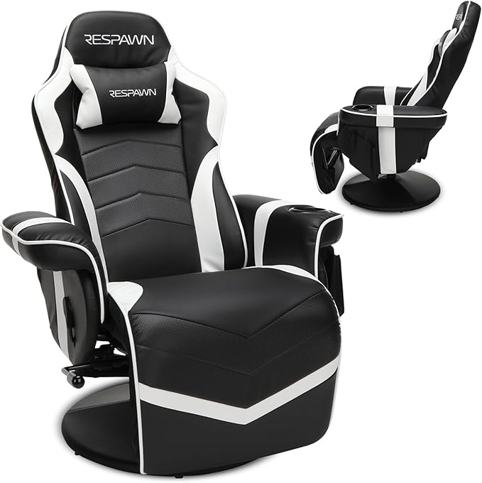 RESPAWN 900 Gaming Recliner Chair with Footrest, Cup Holder and Swivel | Ergonomic gaming recliner with footrest, cup holder, lumbar support, 135° recline & 360° swivel for console gaming by BrandRESPAWN