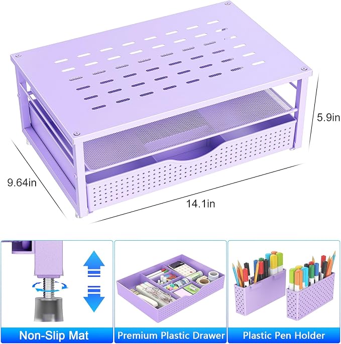 gianotter Desk Organizers and Accessories, Monitor Stand with Drawer and 2 Pen Holder, Purple Desk Accessories, Computer Stand Suitable for Offices and Dormitories (Purple) - Image 6