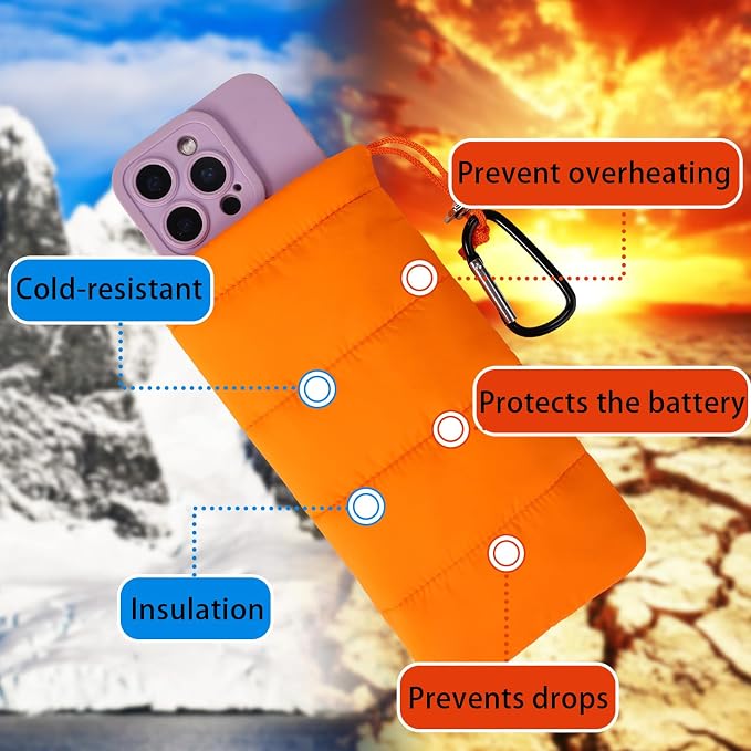 Lyreh Thermal Phone Case with Carabiner, Universal Cellphone Pouch to Prevent Freezing and Overheating, Insulated Warm Phone Cover Bags Extend Battery Life for Outdoor Sports Lovers Gifts (Orange) - Image 3
