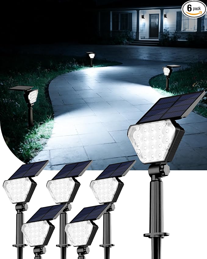 T-SUN Solar Lights Outdoor Waterproof IP65, 6 Pack LED Solar Spot Lights Color Changing IP65 Waterproof Smart Auto On/Off for Outside Landscape Garden Yard Lawn Pathway Patio Driveway by T-SUN