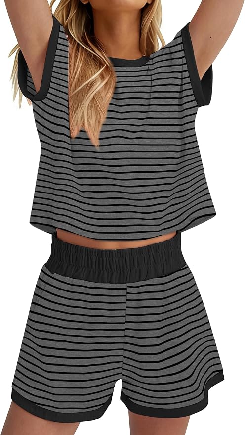 WIHOLL Two Piece Sets for Women Summer Lounge Short Sets Cap Sleeve Crew Neck Sweatsuit with Pocket XS-2XL - Image 4
