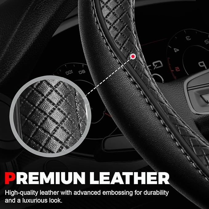 Ouzorp Car Steering Wheel Cover, Microfiber Leather Steering Wheel Covers with Anti-Slip Lining, Universal 14.5-15 inchs Black - Image 5