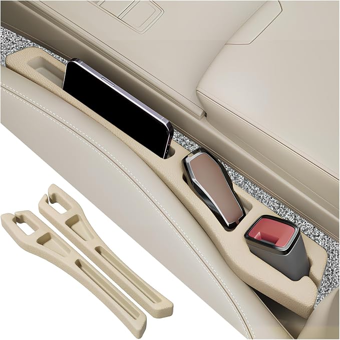 2PCS Car Seat Gap Filler Organizer,2 in 1 Car Gap Filler with Fill and Storage Function for Storing Phones Keys Cards,Universal Multifunctional No Drop Seat Guard for Cars (Beige) by Unknown