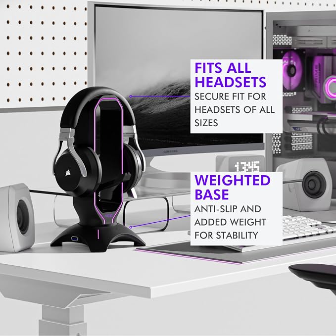 Tilted Nation Gaming Headset Stand | RGB Headphone Stand for Desk with Mouse Bungee and USB Hub (Cool and Clean Setup) Gaming Headset Holder - Perfect Gamer Gift Accessory - Image 6