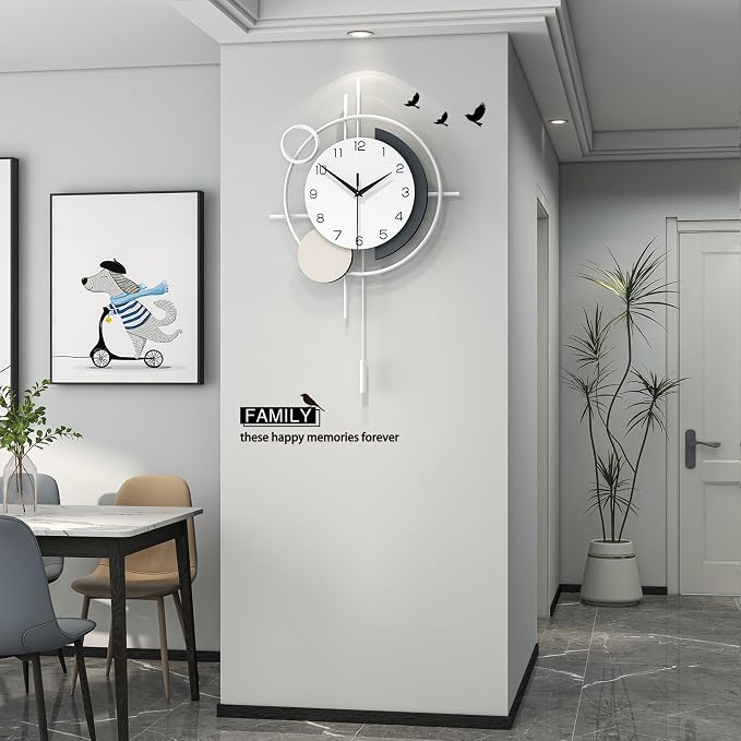 Large Decorative Wall Clock Silent Non-Ticking Quartz Battery Operated Pendulum Wall Clock for Living Room Kitchen Office Bathroom Bedroom Home Wall Art 17.7x27.3 inch - Image 2