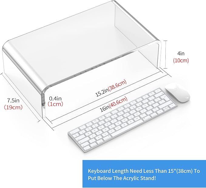 Acrylic Monitor Stand Riser Clear Laptop Stand Riser L16 xW7.5 xH4 | PC Holder Riser Compatible with All Notebooks and Monitors,Decoration for Office & Home,Computer & Laptop Stand for Desk - Image 2