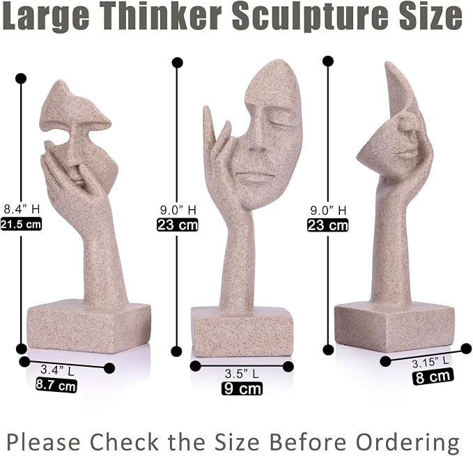 olirum 3 Pcs Thinker Large Statue Set - Resin Sandstone Art Abstract Home Accent Figurines for Living Room, Bedroom, Shelves, Office Desktop, Coffee Table Decor, Gift for Women (3 Pcs Sandstone, 9") - Image 3