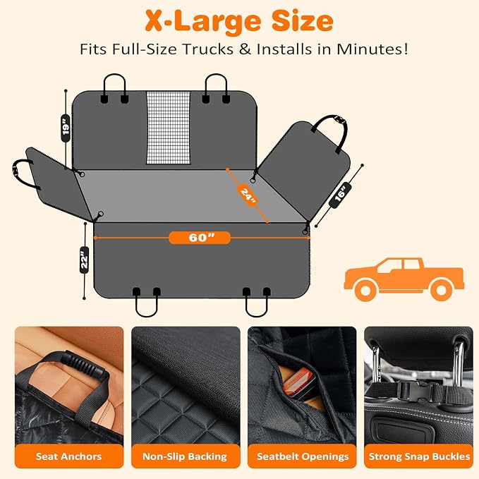 URPOWER Dog Car Seat Cover for Pets 100% Waterproof Seat Cover Hammock 600D Heavy Duty Scratch Proof Nonslip Durable Soft Back Seat Covers for Cars Trucks and SUVs - Image 6