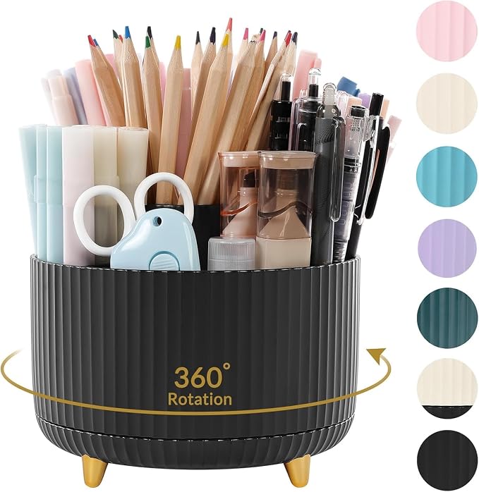SKYDUE 360 Degree Rotating Desk Organizer, Dual-Purpose Pencil Pen Holder for Desktop, Rotating Desk Pen Organizer with 5 Slots, Office Supplies, Pencil Cup for Office, School, Home by SKYDUE