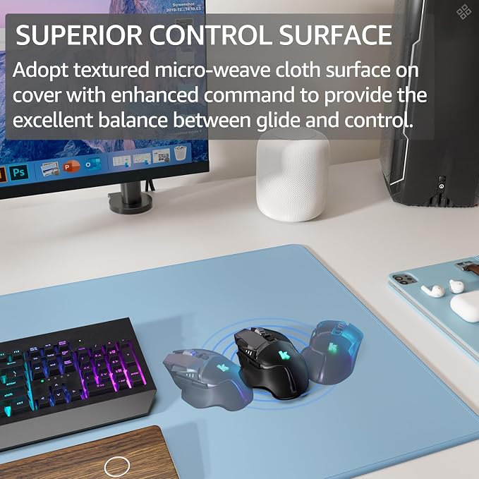 KTRIO Large Gaming Mouse Pad, Desk Mat, 31.5 x 15.7 in, Ice Blue, XXL | Smooth Micro-Weave Surface, Artistic Pattern Design, Non-Slip Rubber Base, Durable Stitched Edges, Office & Home Use - Image 2