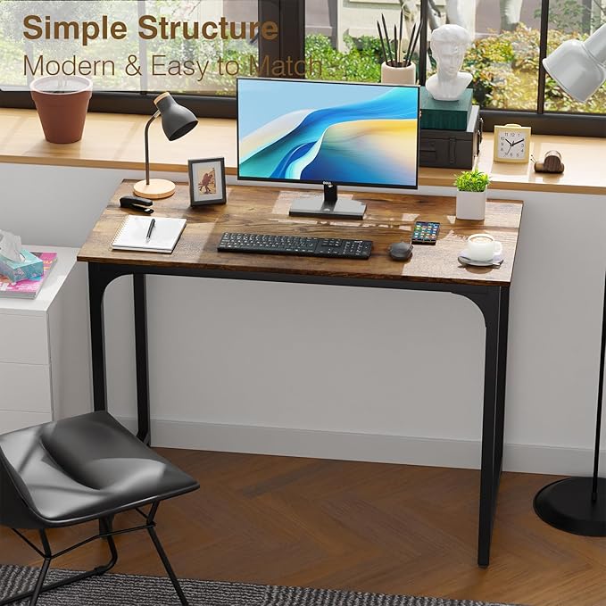 BestOffice Sturdy Desk Computer Desk Home Office Desk Small Desk Multi-Function Writing Table Student Art Modren Simple Style PC Wood and Metal Desk Workstation (39 inch, Vintage) - Image 2