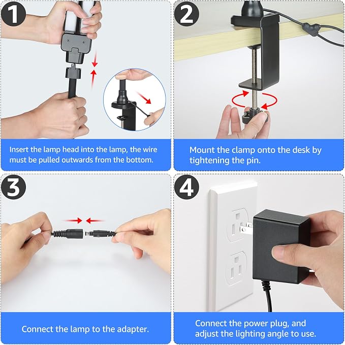 ShineTech LED Desk Lamp for Home Office, 5000K Bright Double Head Architect Task Lamps with Clamp, Dimmable Adjustable Flexible, Black - Image 7