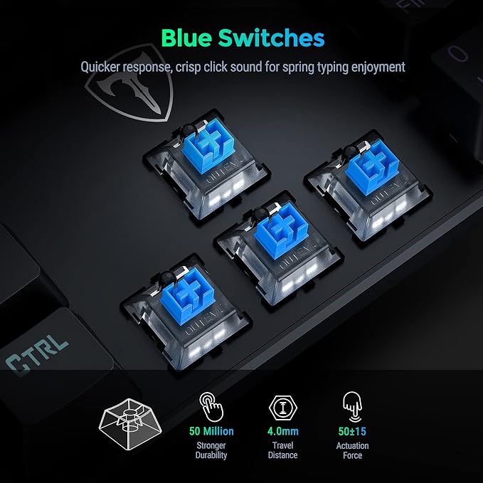 RisoPhy Mechanical Gaming Keyboard, RGB 104 Keys Ultra-Slim LED Backlit USB Wired Keyboard with Blue Switch, Durable Abs Keycaps/Anti-Ghosting/Spill-Resistant Computer Keyboard for PC Mac Xbox Gamer | 104 Keys, RGB LED Backlit, Durable Abs Keycaps, Ant... - Image 3