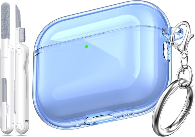 for AirPods Pro 3 Clear Case 2025, Military-Grade Shockproof, Soft TPU Highly Transparent Anti-Yellowing for AirPods Pro 3 Case with Cleaning Kit & Cute Round Buckle, Clear Blue by MHYALUDO