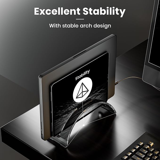 Yikola Vertical Laptop Stand for Desk, Vertical Laptop Hoder Space-Saving Organizer for All MacBook, Laptop Stand Acrylic Invisible Desktop Notebook Dock-Black… - Image 3