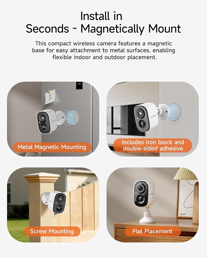 4 Pack 2.5K Security Camera Wireless Outdoor, 2.4G WiFi Battery Powered Outdoor Camera, Magnetic Mount Cameras for Home Security, Color Night Vision, Spotlight, Siren Alarm, 2-Way Talk - Image 3