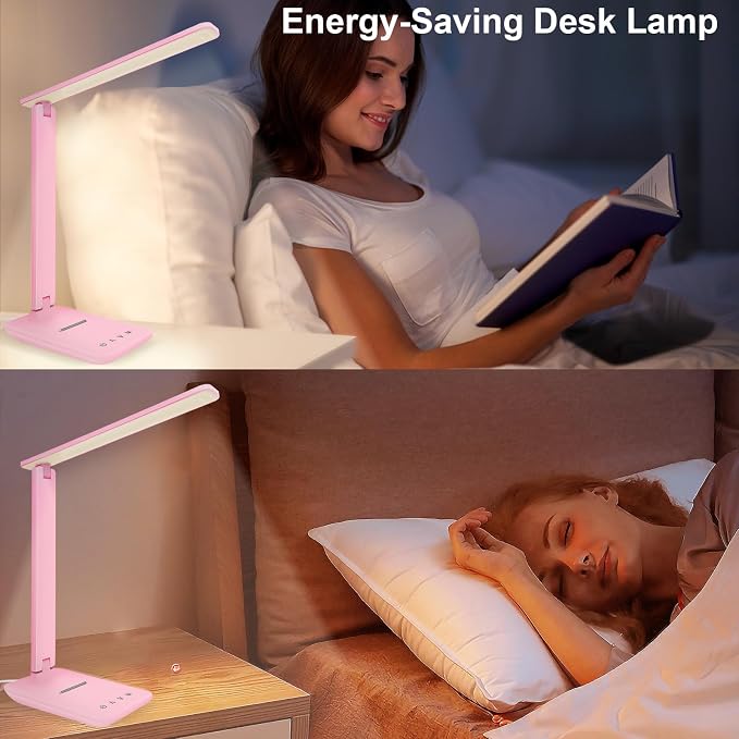 shinelife LED Desk Lamp for Office Home, Bright Desk Light with USB Charging Port, Adjustable Dimmable Desk Lamps 5 Modes 5 Brightness, Touch Study Lamp for Nail, Craft, Puzzle, Sewing, Study, Pink - Image 4