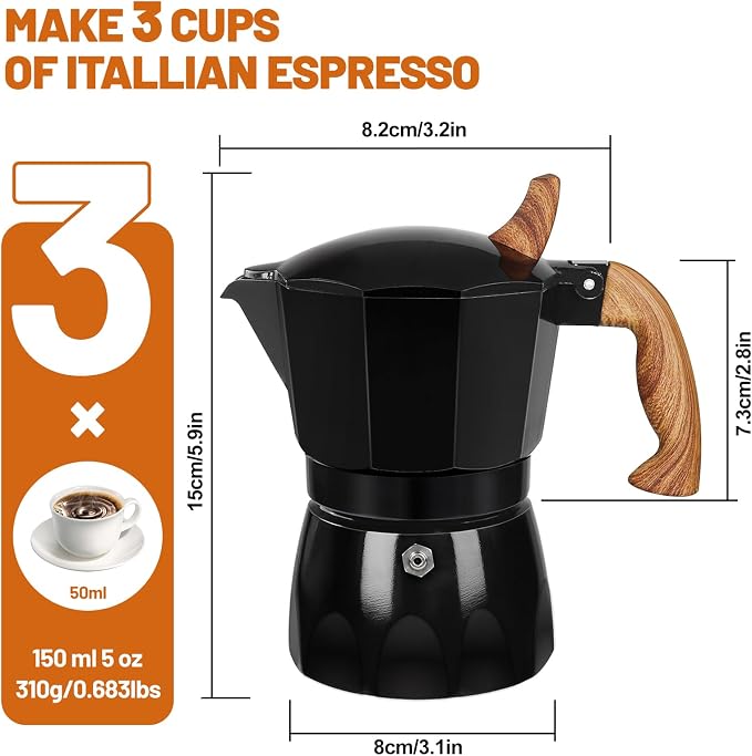 3 Cup Aluminum Espresso Stovetop Moka Pot Express Coffee Maker Percolator Italian Classic Mocha Coffee Machine for Italian and Cuban Cafe Brewing for Home & Camping 150ml 5oz - Image 2