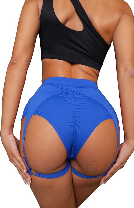 BZB Women's Booty Shorts with Garters High Waisted Biker Hot Pants Gym Cheeky Garter Running Shorts - Image 2