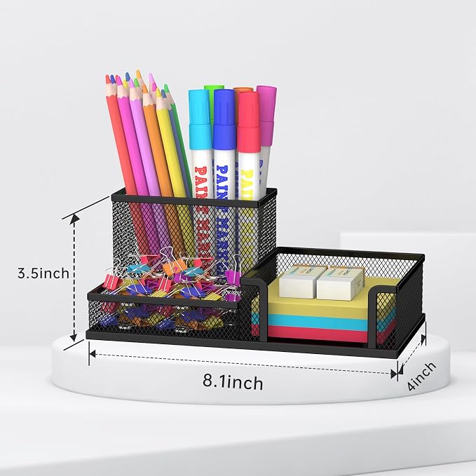 SUPEASY Pen Holder Desk Organizer, 2Pack Office Supplies Pencil Holder with 3 Compartments, Desk Accessories and Workspace Organizers for Home School Classroom, Black - Image 2